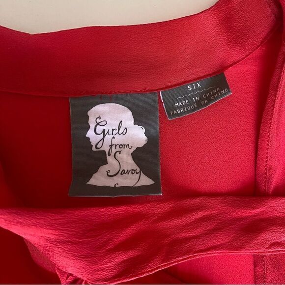 Anthropologie Girls From Savoy Ruffled Oska Red Silk Dress Size 6 - Picture 14 of 16